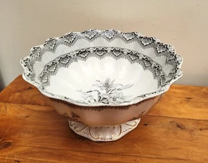 Copeland & Garrett Black Transfer Printed Footed Punch Bowl "Lily" Pattern c1833 - Picture 1 of 10