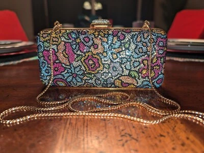 JUDITH LEIBER SWAROVSKI CRYSTAL SPRING FLORAL MINAUDIERE CLUTCH BAG  - Image 1 of 4