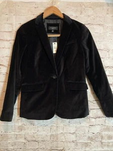 Talbots Velvet Blazer Jacket Womens 2 Petite Black Capsule Minimalist One Button - Picture 1 of 15