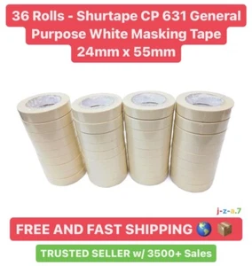 🔥 Shurtape CP 631 General Purpose White Masking Tape, 24mm x 55mm (36 Rolls) 🔥 - Picture 1 of 3