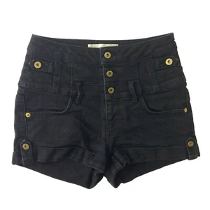 Topshop Moto Women's Jean Denim Shorts Sz 4 Black Mid Rise Button Fly 24" Waist - Picture 1 of 7