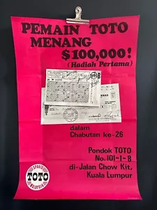 Original 1969 MALAYSIA LOTTERY GAMBLING TOTO LOTTO Poster FREE POSTAGE - Picture 1 of 4