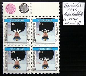 BARBADOS 1986 $1 Royal Wedding Inverted/WMK Variety U/M Block of 4 DF124