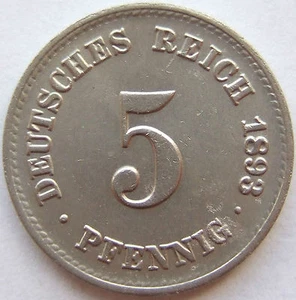 Coin German Empire Empire 5 Pfennig 1893 J in Extremely fine - Picture 1 of 2