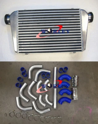 Universal intercooler 450x300x70mm + 76mm 3" aluminium piping+Silicone Hose BLUE - image 1 of 4