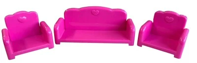 Sofá reclinable de juguete de plástico rosa 3 sillas Battat Li'l Woodzeez Foto 1 de 3