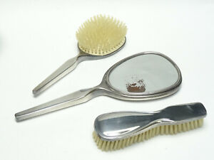 Details about   Antique Sterling & Silverplate Dresser Grooming Brushes & Mirror 4-Piece Set Lot 
