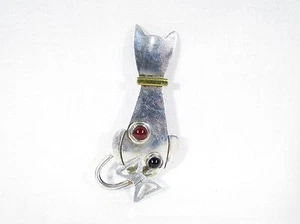 Sterling Silber Anstecknadel mit modernistischer Katze und beweglicher Geschichte signiert TL-41 Mexiko - Bild 1 von 12