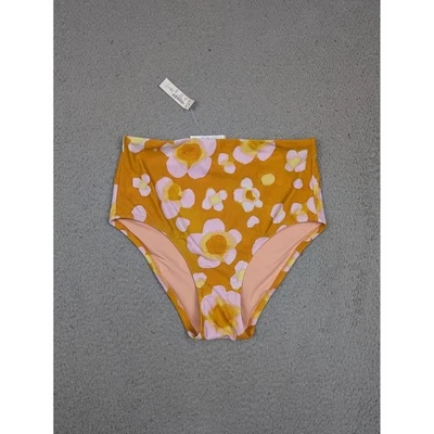 Madewell Bikini Bottoms Womens XS Orange Pink Floral High Waist Swim Gold NE274 - Image 1 of 4