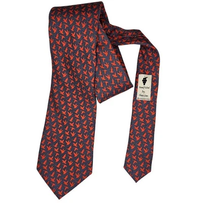 Corbata de seda Vineyard Vines elegida a mano por Shep & Ian naranja estampado de pájaros hecha en EE. UU. Foto 1 de 4