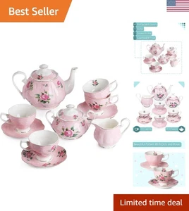 Juego de té floral rosa pastel caja de regalo de 13 piezas - ideal para ocasiones elegantes - Imagen 1 de 8