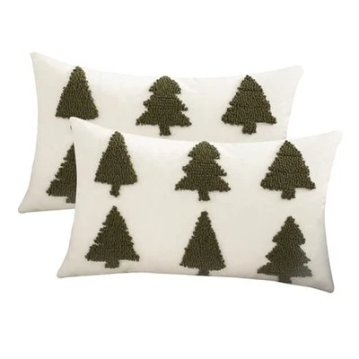  Capas de travesseiro bordadas de Natal 20 x 12 (pacote com 2) várias árvores verdes - Imagem 1 de 4