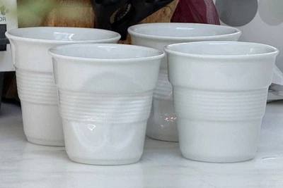 Set of 4 Revol Porcelain Froisses France Crumpled Cup 3.25" White - Image 1 of 4