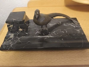 Schreibtischgarnitur, Bronze, Marmor, Tintenfass - Bild 1 von 5