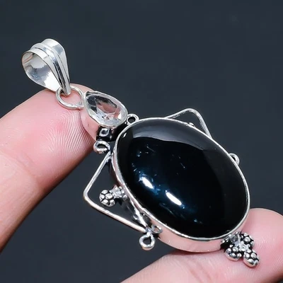 Ciondolo gioiello in argento sterling 925 con pietra preziosa in onice nera, ... - Immagine 1 di 4