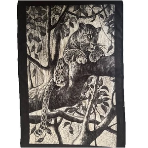 Coperta San Marcos vintage rara leopardo reversibile 58x87 pollici marrone crema neutro - Foto 1 di 14