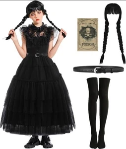 Vestido gótico niña - Disfraz Wednesday con accesorios - Talla 130 - Imagen 1 de 5