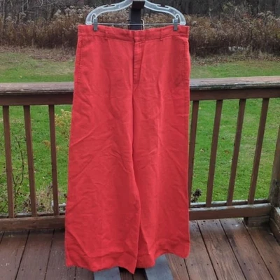 Pantalones Zara Mujer Rojo Pierna Ancha Talla XL Carrera Informal Mezcla de Lino Pantalones Fluidos Foto 1 de 4