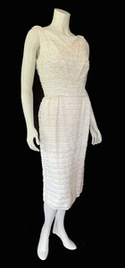 Vintage Sequined Flapper Sheath Wiggle Dress '60s 50s Ivory Bridal Wedding - Picture 1 of 7