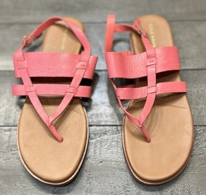 COLE HAAN Women's Finley Grand Sandals Coral Pink Leather Strappy Size 8B - Picture 1 of 7