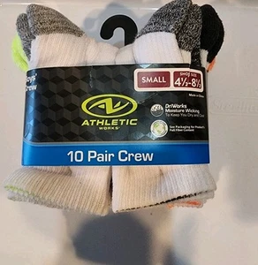 Athletic Works Boys Crew Socks, 10 Pair, Multicolor Size S, 4 1/2 To 8 1/2, New - Picture 1 of 2