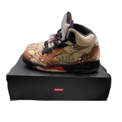 Nike Air Jordan 5 Retro x Supreme Desert Camo Brown 824371-201 US10 w/Box G+ -3 - Image 1 of 4
