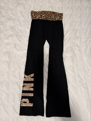 Victorias Secret ROSA Y2K Bling Yoga Plegable Leggings Pantalones Leopardo Guepardo S Foto 1 de 4
