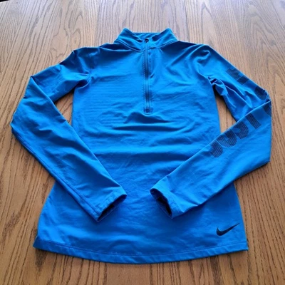 Nike Dri-Fit Women's Med Athletic Top 1/4 Zip Long Sleeve Fleece Blue Just Do It - Image 1 of 4