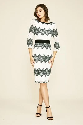 Vestido TADASHI SHOJI Steffi Tamanho AU 14 L Preto Branco Manga Média Renda Novo com etiquetas - Imagem 1 de 4