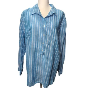 Camicia blusa Talbots lino Popover punta tunica blu bianca a righe costa taglia 2X - Foto 1 di 4