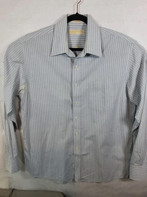 Camisa Michael Kors Teniente Gris Blanco Rayas Manga Larga Abotonada Talla 17 36/37 Foto 1 de 4