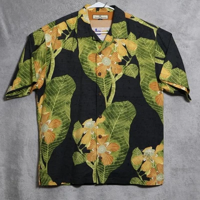 Camisa Tommy Bahama Para Hombre Mediana Negra Verde Floral Seda Algodón Campamento Hawaiano Foto 1 de 4