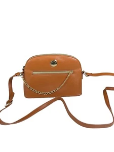 Kendall + Kylie Dome Crossbody Bag Cognac Brown Gold Accents Charm Small NWOT - Picture 1 of 7