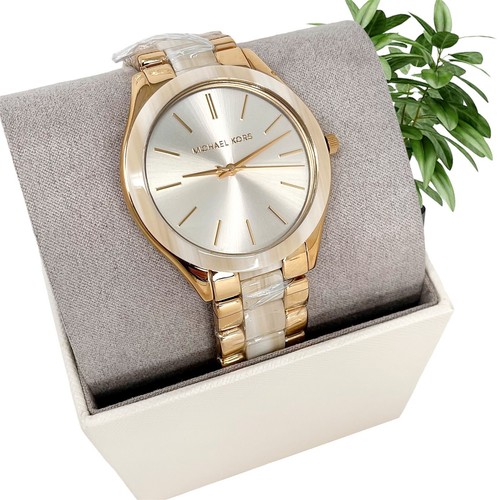 Orologio MICHAEL KORS Slim Runway tre lancette tono oro con acetato MK4541; $225