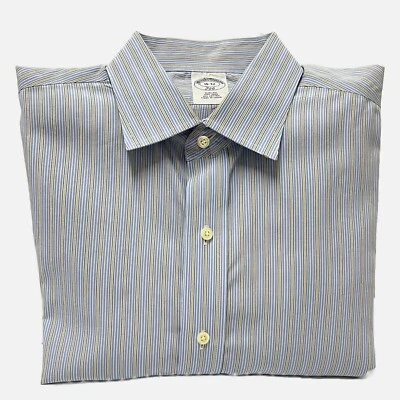 Camisa Brooks Brothers Calce Ajustado 346 Azul/Amarillo Rayas Puño Francés Talla 16-32 Foto 1 de 4