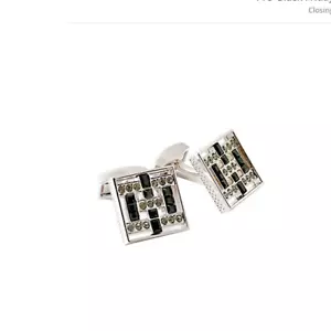 Gemelli quadrati RT by TATEOSSIAN Swarovski cristallo nero rodio nuovi con scatola nuovi con scatola - Foto 1 di 3