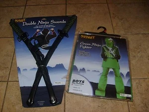 GREEN NINJA WARRIOR  HALLOWEEN COSTUME & SWORDS NEW BOYS SZ  SM 4-6 NEW KOMBAT - Picture 1 of 1