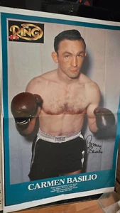 CARMEN BASILIO SIGNED DOUBLE POSTER FROM CTR OF RING MAGAZINE 1993 & COA - Picture 1 of 2