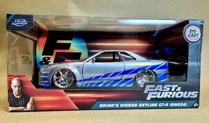 Jada 1/24 Scale 97158 - Fast & Furious Brian's Nissan GT-R (BNR34) Silver/Blue - Picture 1 of 6