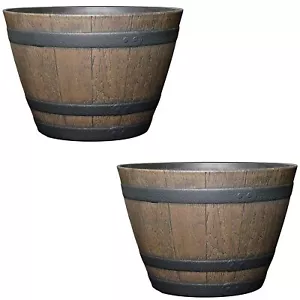 Classic Home and Garden Whiskey Resin Flower Pot Barrel Planter, Walnut Brown, 9 - Picture 1 of 1