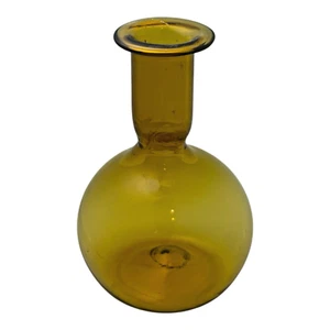 Vintage MCM Amber Hand Blown Onion Bottle Vase Art Glass Empoli Style 6.5" Tall - Picture 1 of 5