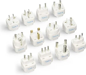 Ceptics Travel Adapter with Types A-M International Plug Adaptor Kit, Set of 12 - Picture 1 of 12