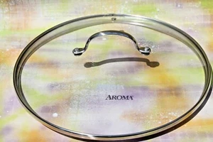 AROMA 12" Tapa de Vidrio Templado Ventilación de Liberación de Vapor Llanta de Acero Inoxidable + Mango  - Imagen 1 de 12