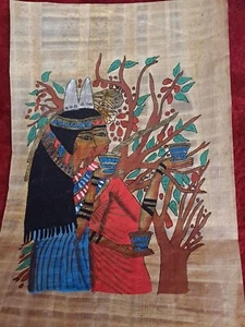 Vintage Papyrus Gemälde / 2 Frauen bieten eine Tasse an / viel Symbolik - Bild 1 von 9