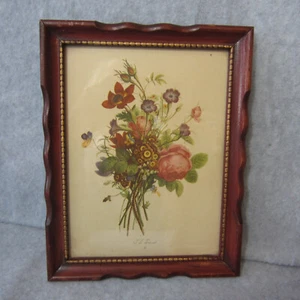 J L vorgefertigte Jeans gerahmter Druck Blumen signiert Vintage 7x9 - Bild 1 von 7
