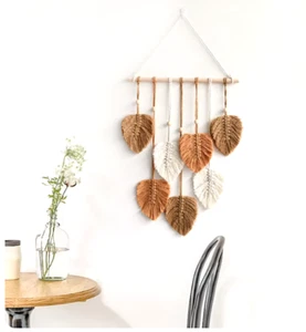 Boho Makramee Blatt Wandbehang Gewebt Home Dekoration Braun 31,4 Zoll x 15,7 Zoll - Bild 1 von 4