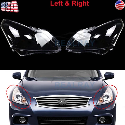 Left & Right Front Headlight Headlamp Lens Cover For Infiniti G37 Sedan G25 Q40 - Image 1 of 4