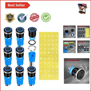 8-Pack Waterproof 12V Push Button Switch with Blue LED - Marine & RV Use - Picture 1 of 8