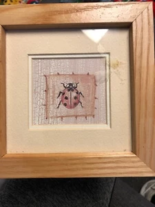 Vintage Framed Ladybug Original Drawing Insects Bug 6.5”x6.5” & 3”x3” Lot Of 2 - Picture 1 of 8