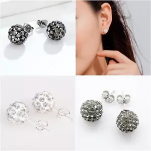 Sparkle Pave Crystal Shamballa Silver STUD Earrings - Picture 1 of 7